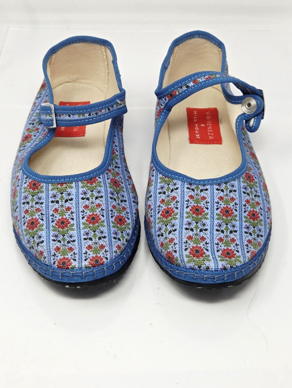 The Hill House x Vibi Venezia Mary Jane Flats Blue Floral Block Strip Womens 6 - Picture 4 of 10